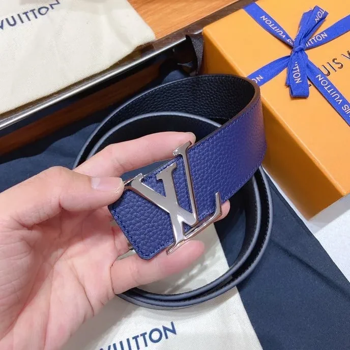 Louis Vuitton Silver Tone Buckle LV Iconic Belt Dark Blue