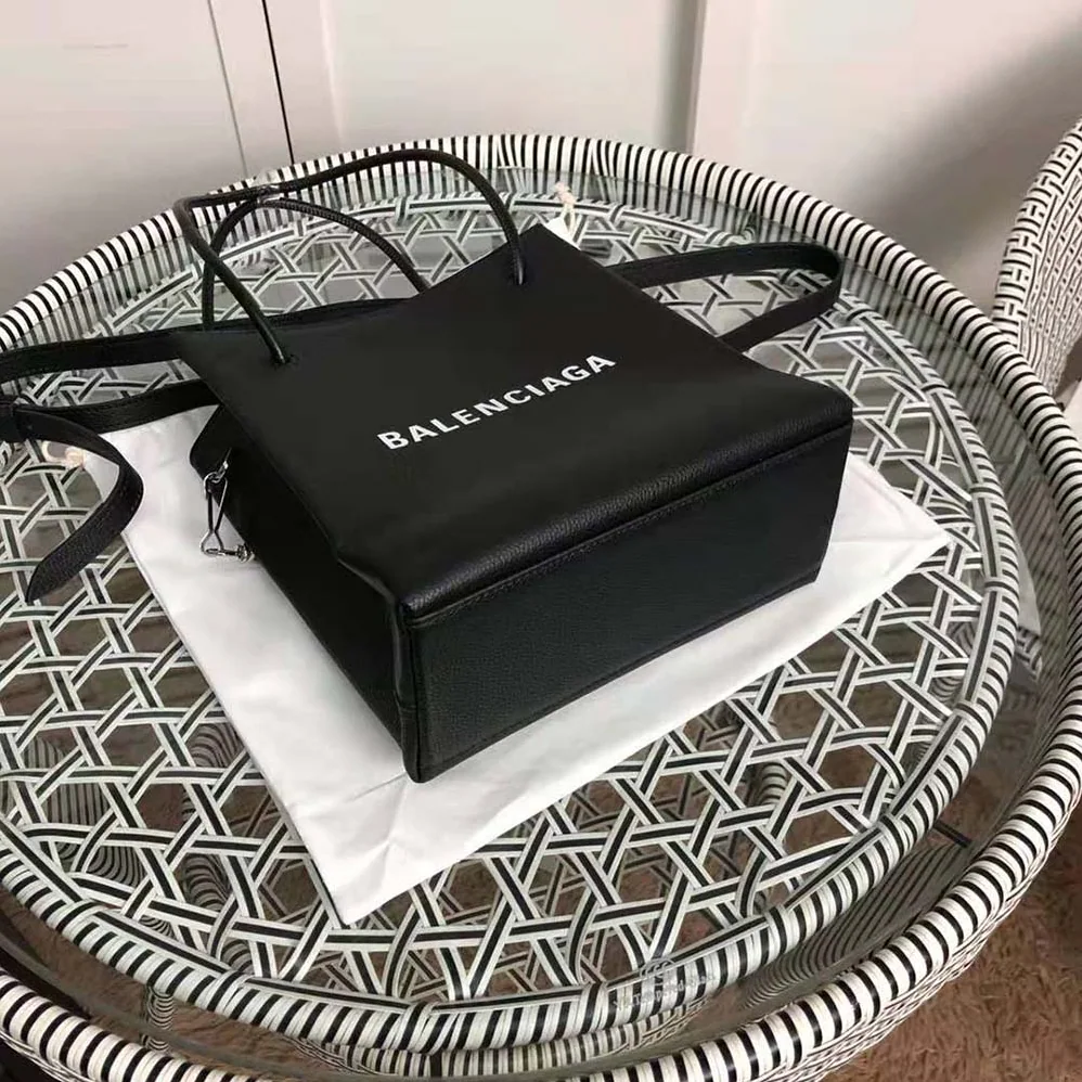 Balenciaga Shopping XXS North South Tote Bag in Squared Calfskin Bag for Women in Black