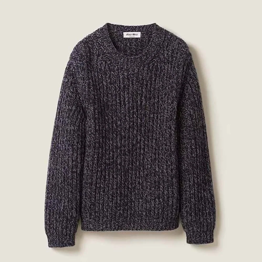 Miu Miu Wool Sweater with Knit Logo Patch for Women in Blue