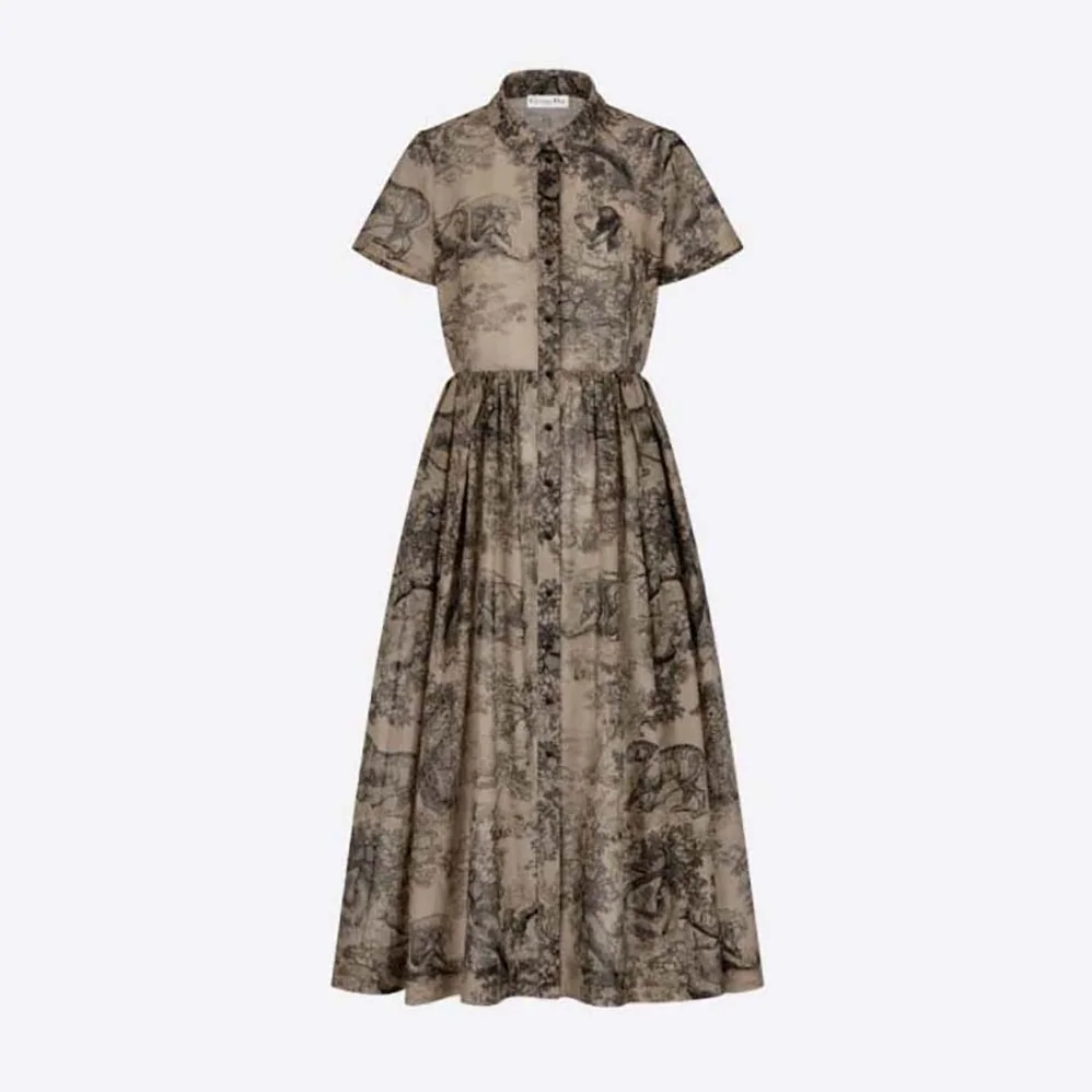 Dior Shirt Dress Hazelnut Cotton Voile with Toile de Jouy Motif for Women Dior Shirt Dress Hazelnut Cotton Voile with Toile de Jouy Motif for Women