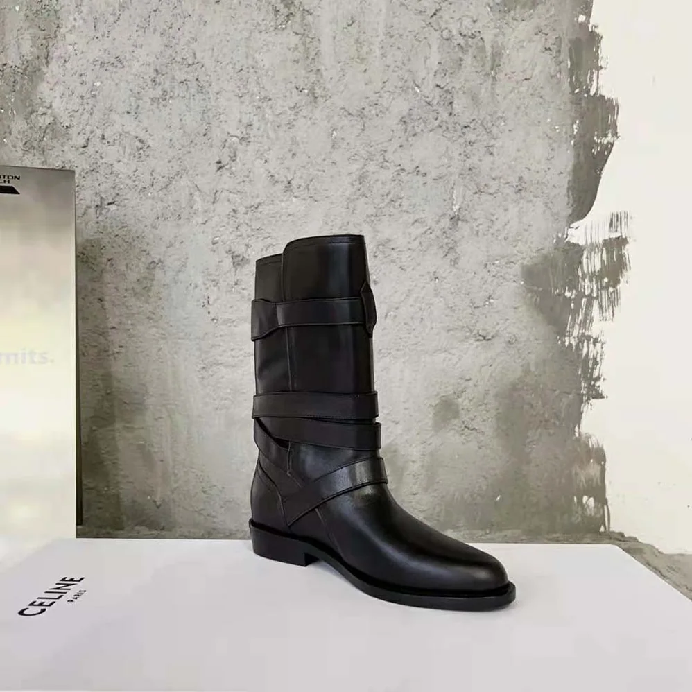 Celine Lyra Triple Buckles Boot in Calfskin for Women in Black