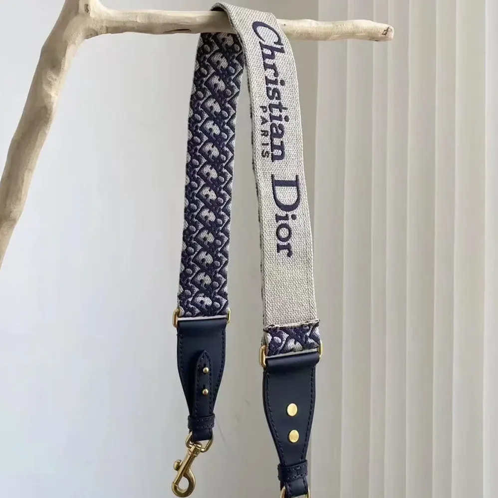 Dior Adjustable Shoulder Strap with Ring Blue Dior Oblique Embroidery for Women Dior Adjustable Shoulder Strap with Ring Blue Dior Oblique Embroidery for Women