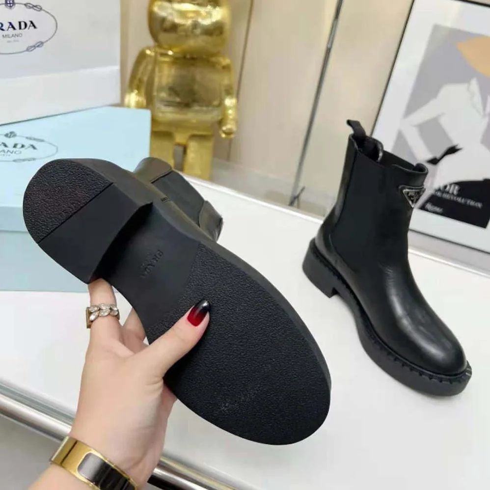 Prada Brushed Leather Booties for Women in Black Prada Brushed Leather Booties for Women in Black
