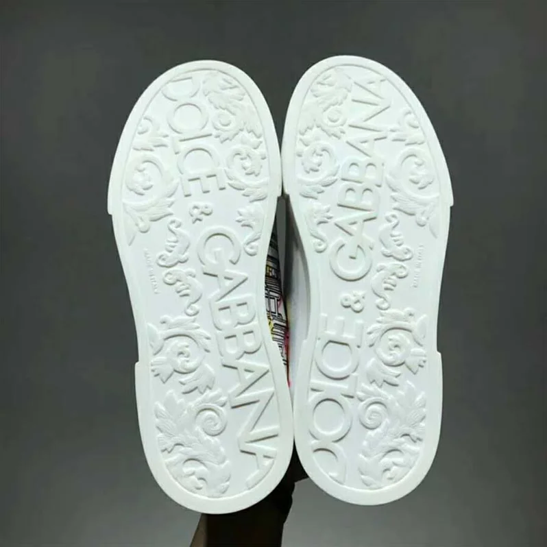 Dolce Gabbana D&G Shoes Portofino Sneakers in Printed Nappa Calfskin for Men in White