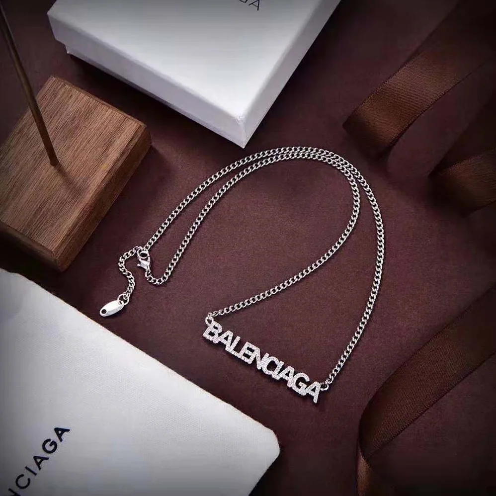 Balenciaga Typo Mirror Necklace in Shiny Silver for Women