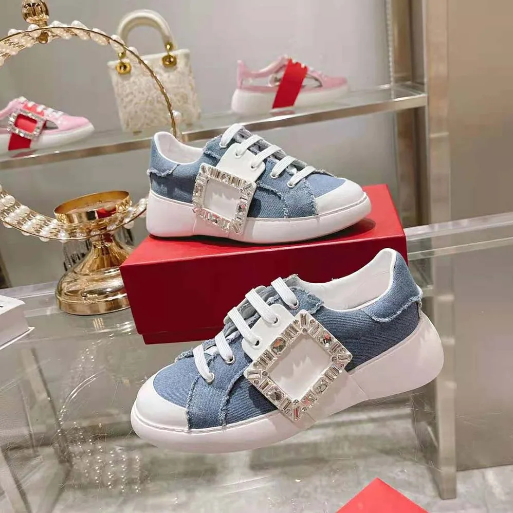 Roger Vivier Viv' Skate Strass Buckle Sneakers in Denim for Women