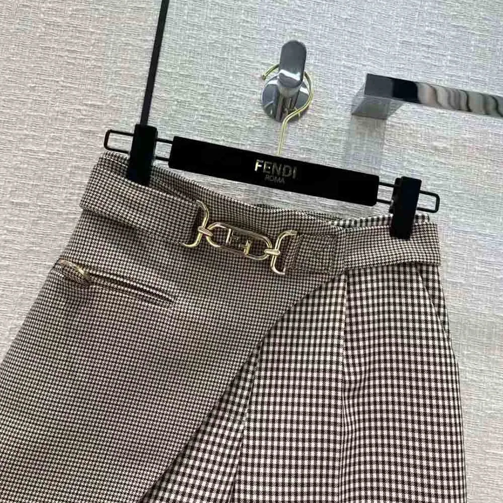 Fendi Beige Houndstooth Wool Shorts for Women