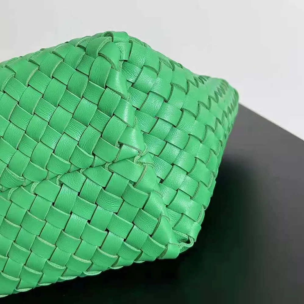 Bottega Veneta Mini Cabat Intreccio Leather Tote Bag with Detachable Strap for Women in Green Bottega Veneta Mini Cabat Intreccio Leather Tote Bag with Detachable Strap for Women in Green