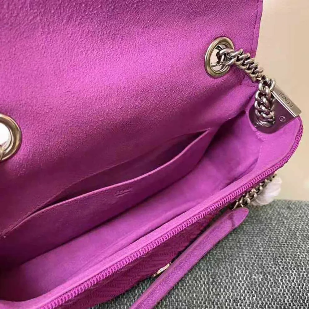 Fendi Midi Baguette Chain FF Fabric Bag for Women in Purple