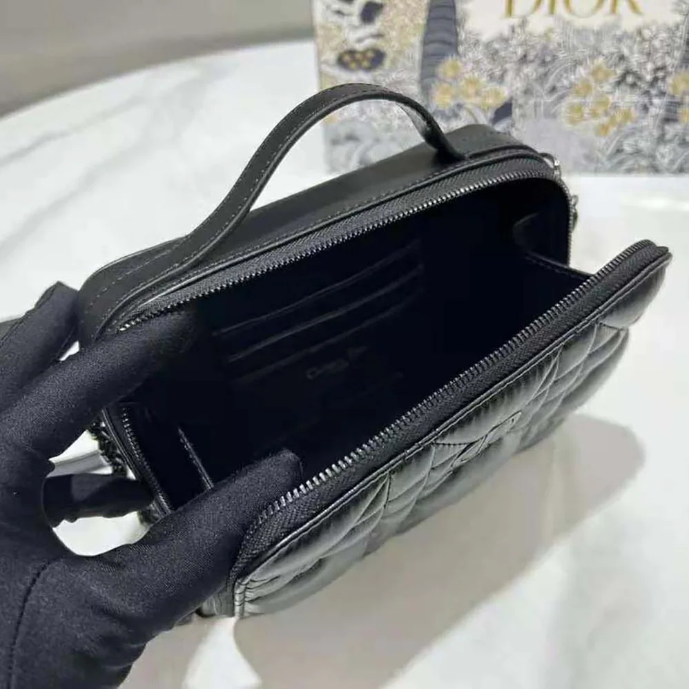 Dior Caro Box Bag with Chain Black Quilted Macrocannage Calfskin for Women Dior Caro Box Bag with Chain Black Quilted Macrocannage Calfskin for Women