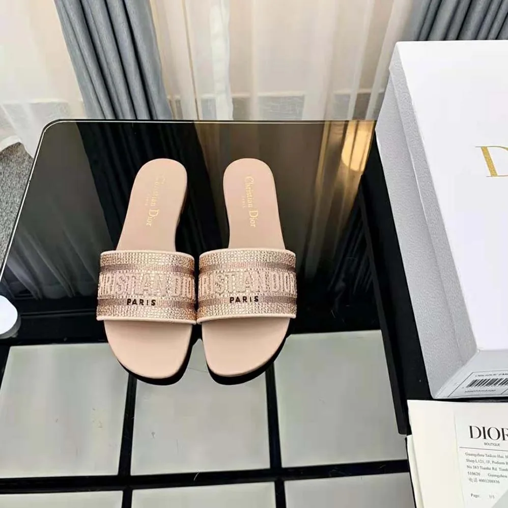 Dior Dway Slide Rose Des Vents Cotton Embroidered with Metallic Thread and Strass for Women