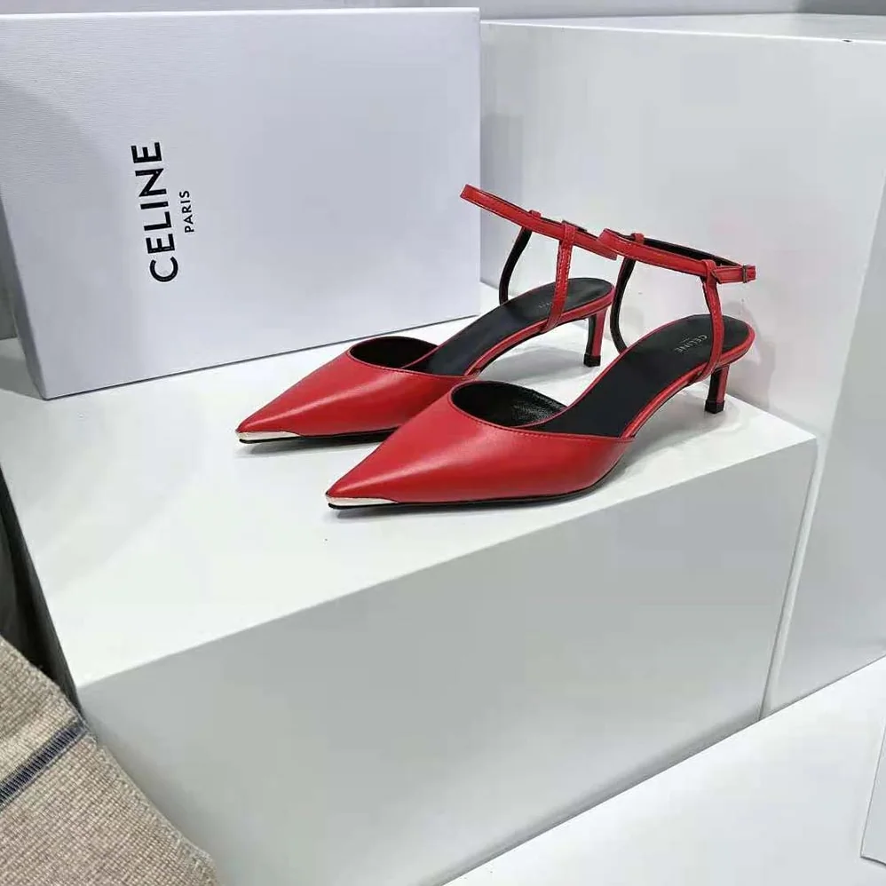 Celine Kitten Metal Toe Pump in Kidskin for Women in Red Celine Kitten Metal Toe Pump in Kidskin for Women in Red