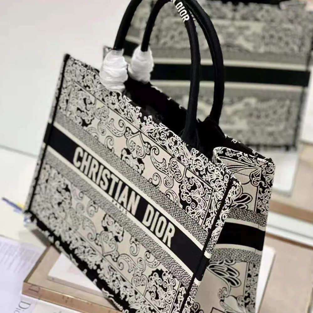 Dior Medium Dior Book Tote White and Black Dior Bandana Embroidery for Women