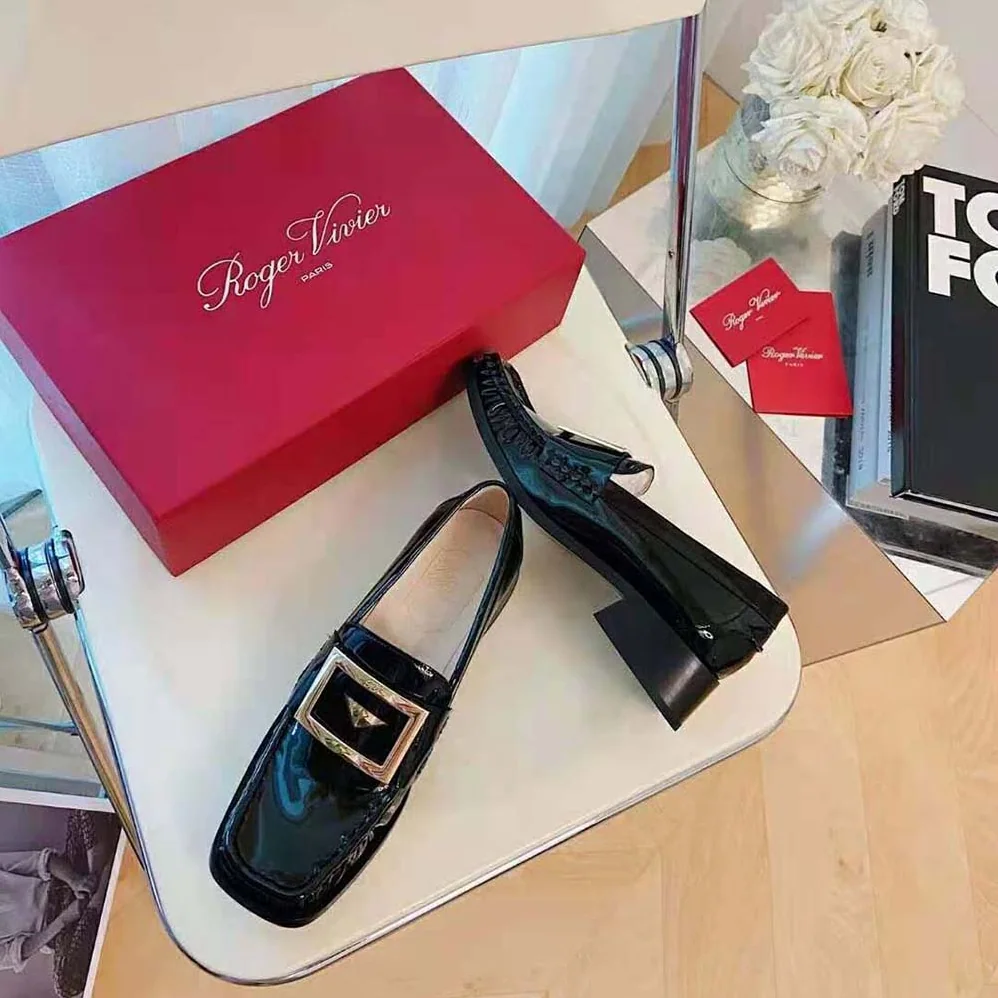 Roger Vivier Preppy Viv' Metal Buckle Loafers in Patent Leather for Women in Black Roger Vivier Preppy Viv' Metal Buckle Loafers in Patent Leather for Women in Black