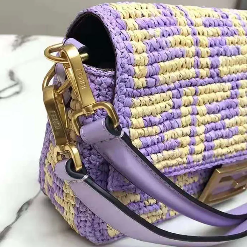 Fendi Baguette Large Lilac FF Raffia Bag for Women