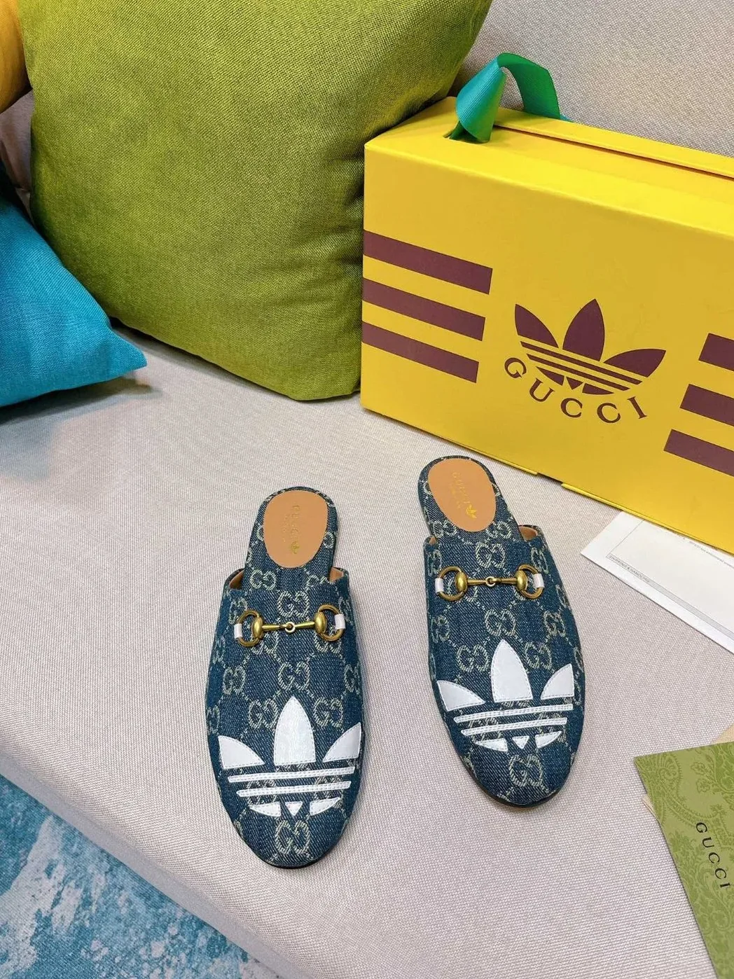 Gucci x Adidas GG Trefoil Slipper Blue for Women