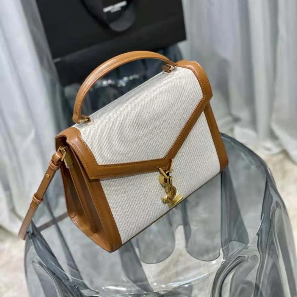 Saint Laurent YSL Cassandra Medium Top Handle Bag in Canvas and Smooth Leather for Women Saint Laurent YSL Cassandra Medium Top Handle Bag in Canvas and Smooth Leather for Women