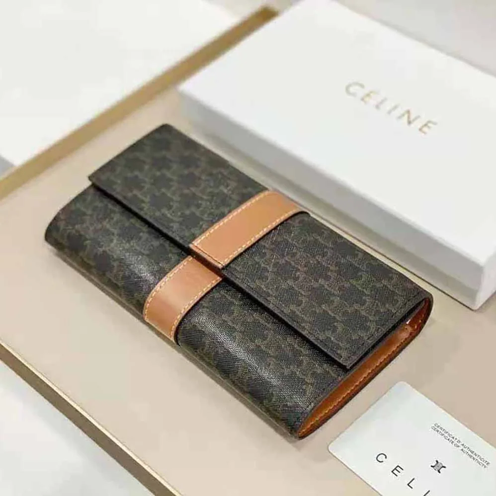 Celine Large Flap Wallet in Triomphe Canvas and Lambskin for Women Celine Large Flap Wallet in Triomphe Canvas and Lambskin for Women