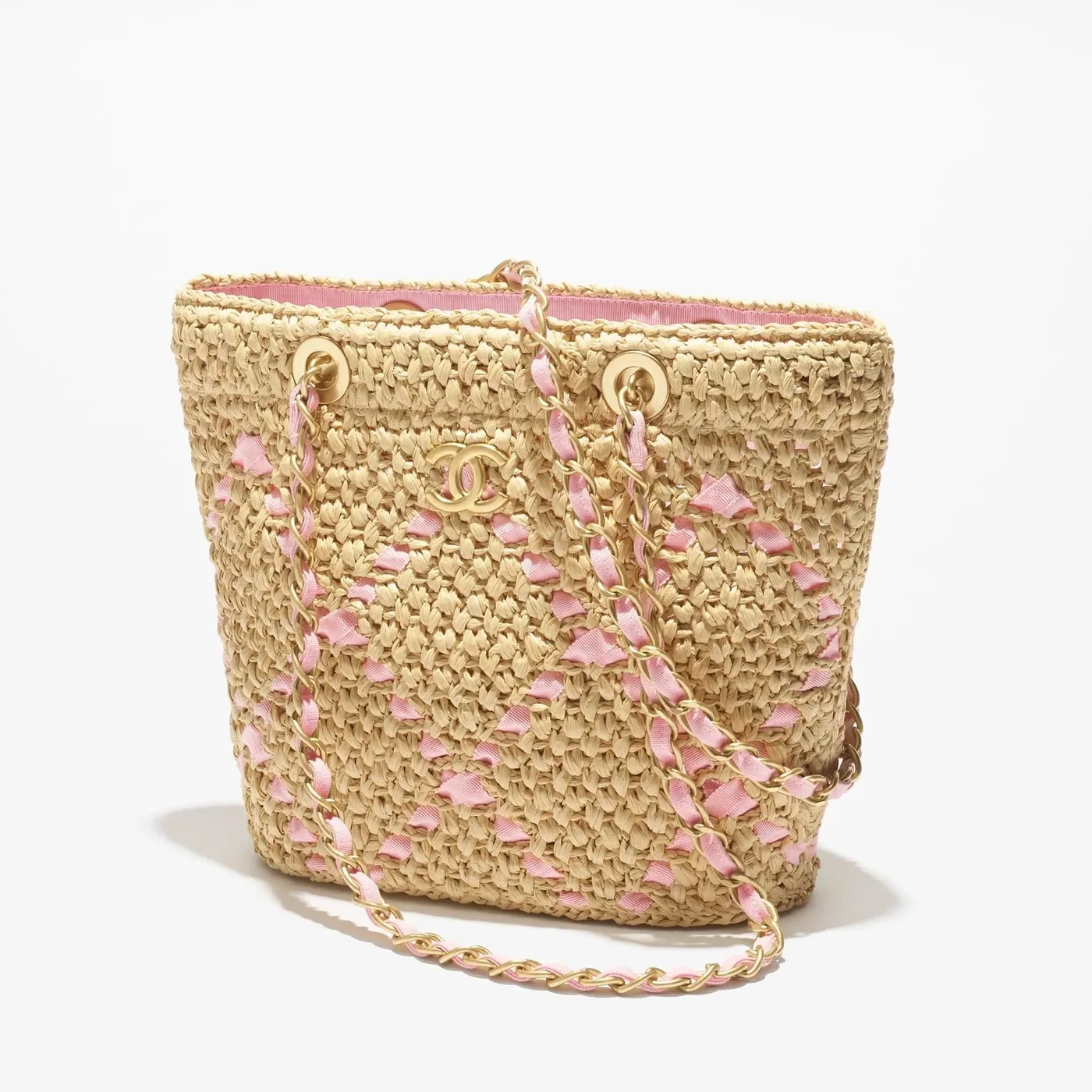 Chanel Small Shoulder Bag in Beige Raffia Gold Hardware