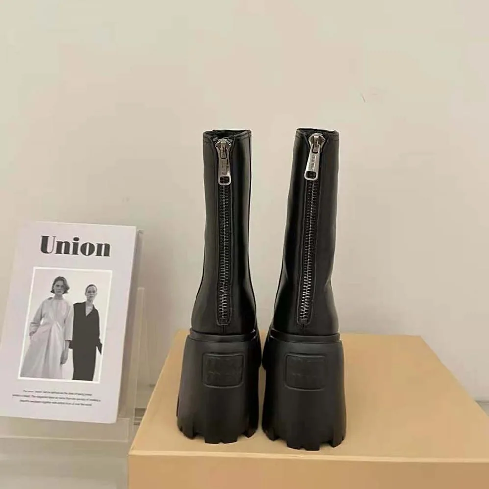 Miu Miu Leather Booties in EVA Sole with Logo for Women