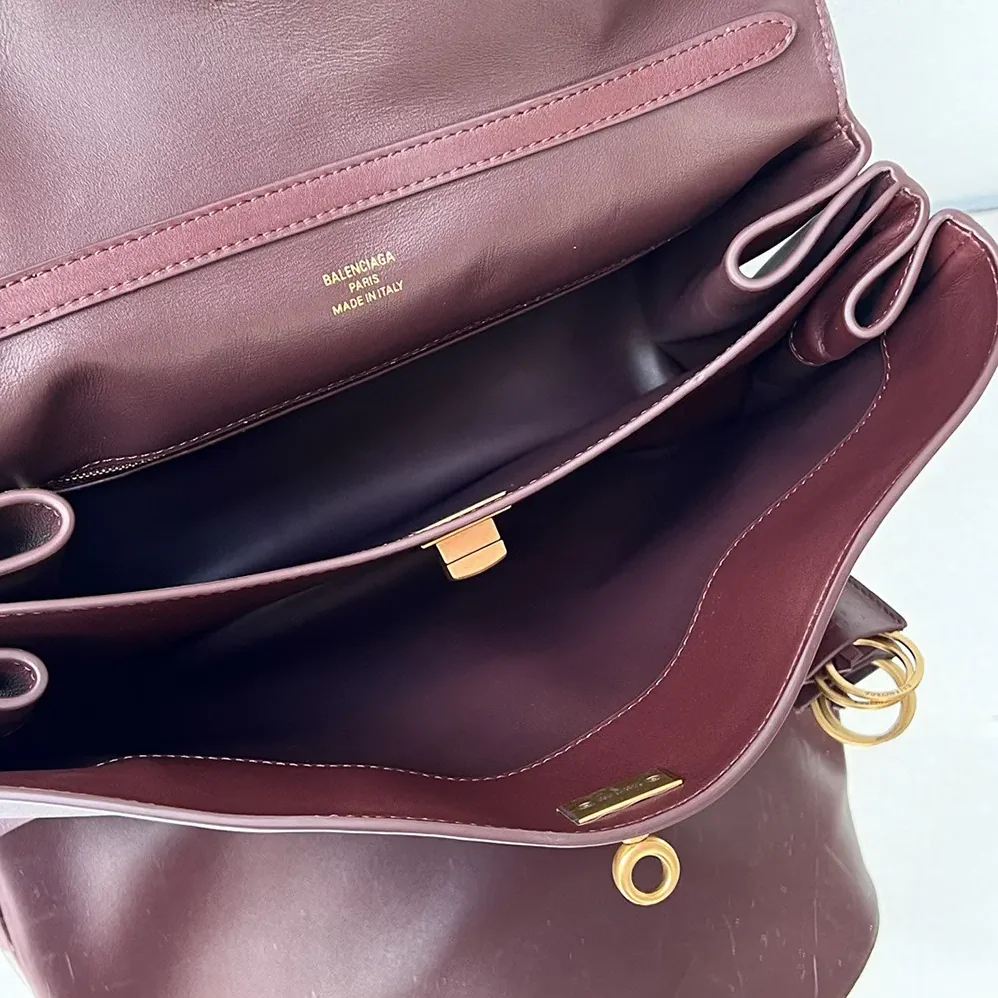 Balenciaga Rodeo Medium Handbag in Dark Burgundy Smooth Calfskin for Women