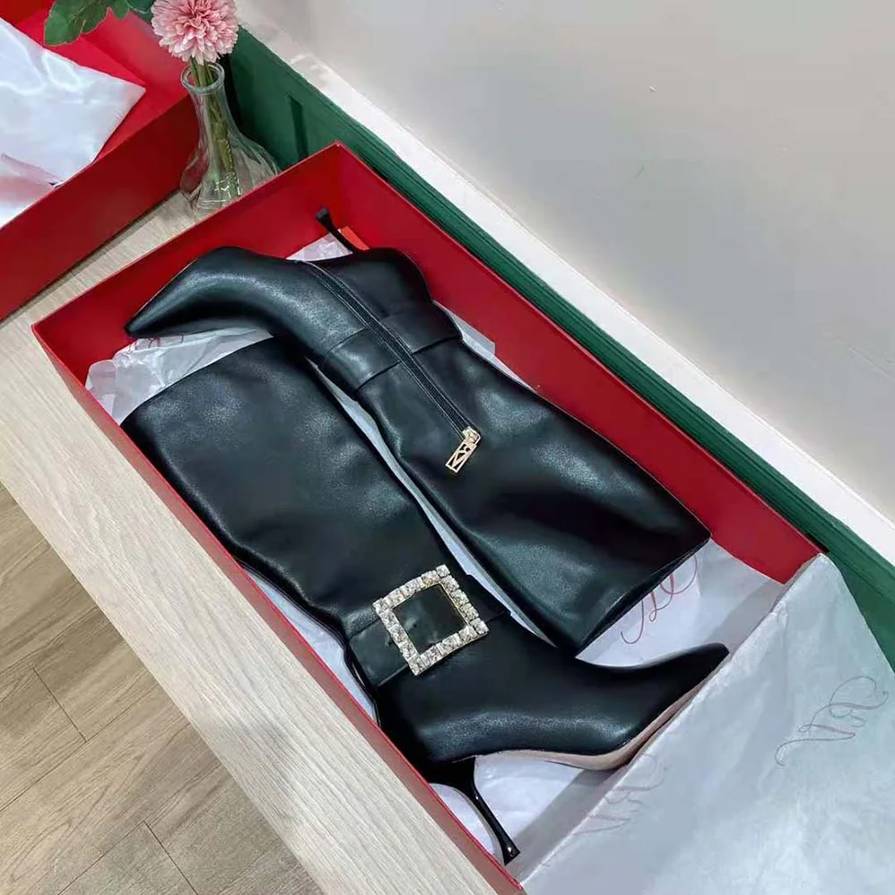 Roger Vivier Pointy Strass Buckle Boots in Leather for Women