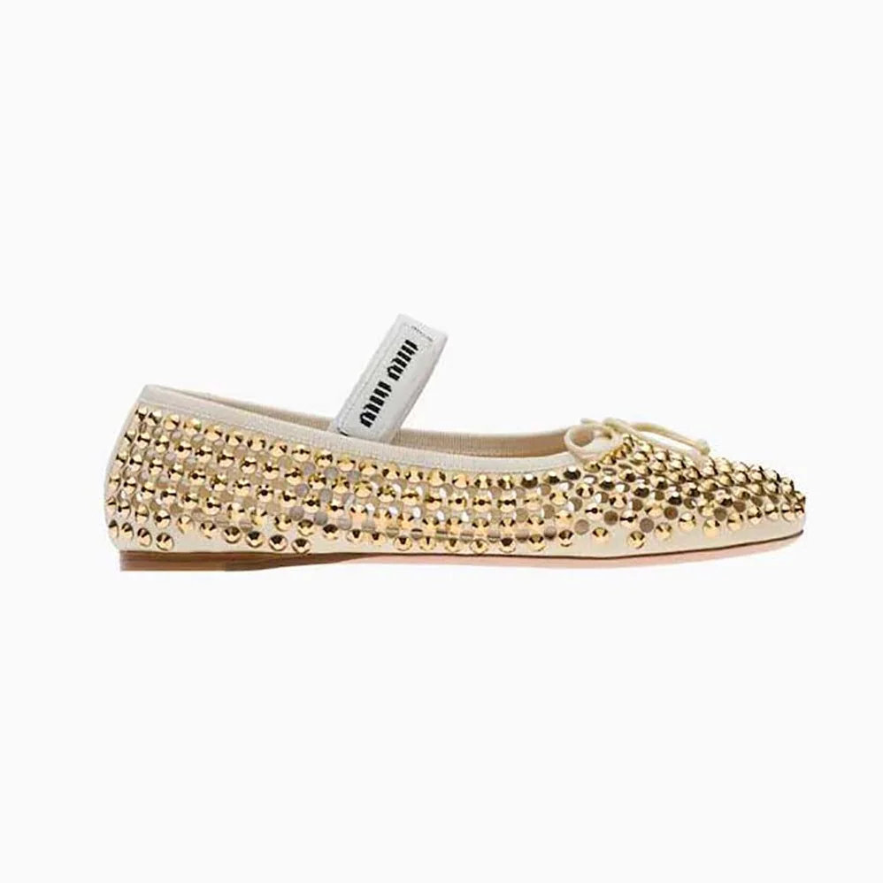 Miu Miu Satin Ballerinas for Women in Gold
