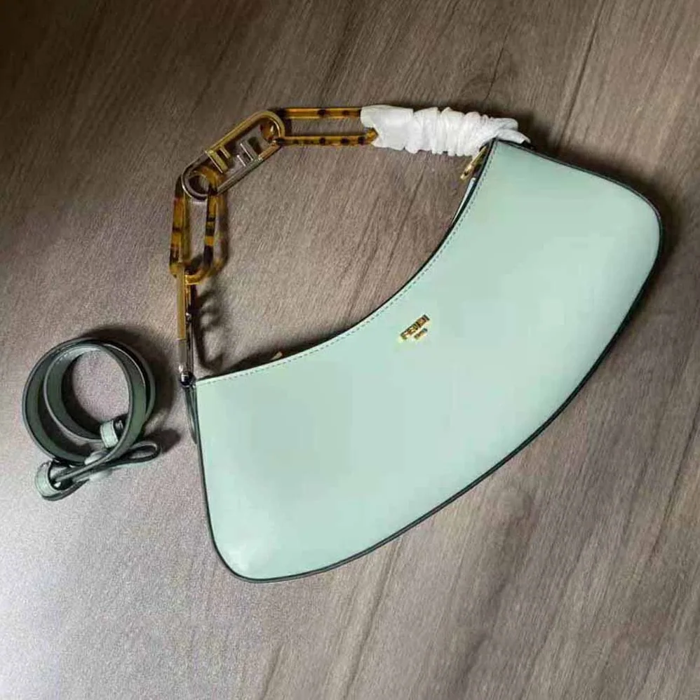 Fendi O'Lock Swing Mint Green Leather Pouch for Women