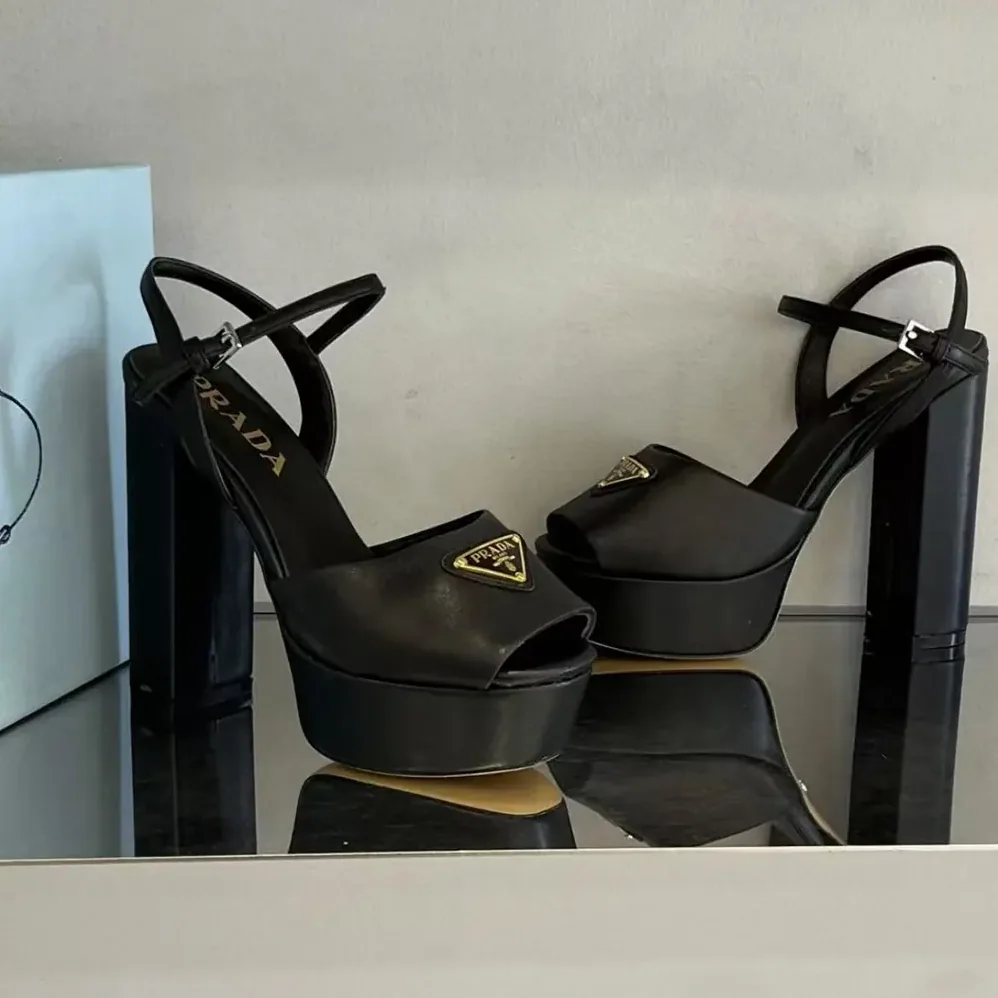 Prada Nappa Leather Platform Sandals for Women in Black