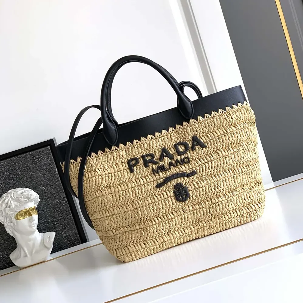 Prada Small Crochet and Leather Tote Bag for Women Prada Small Crochet and Leather Tote Bag for Women