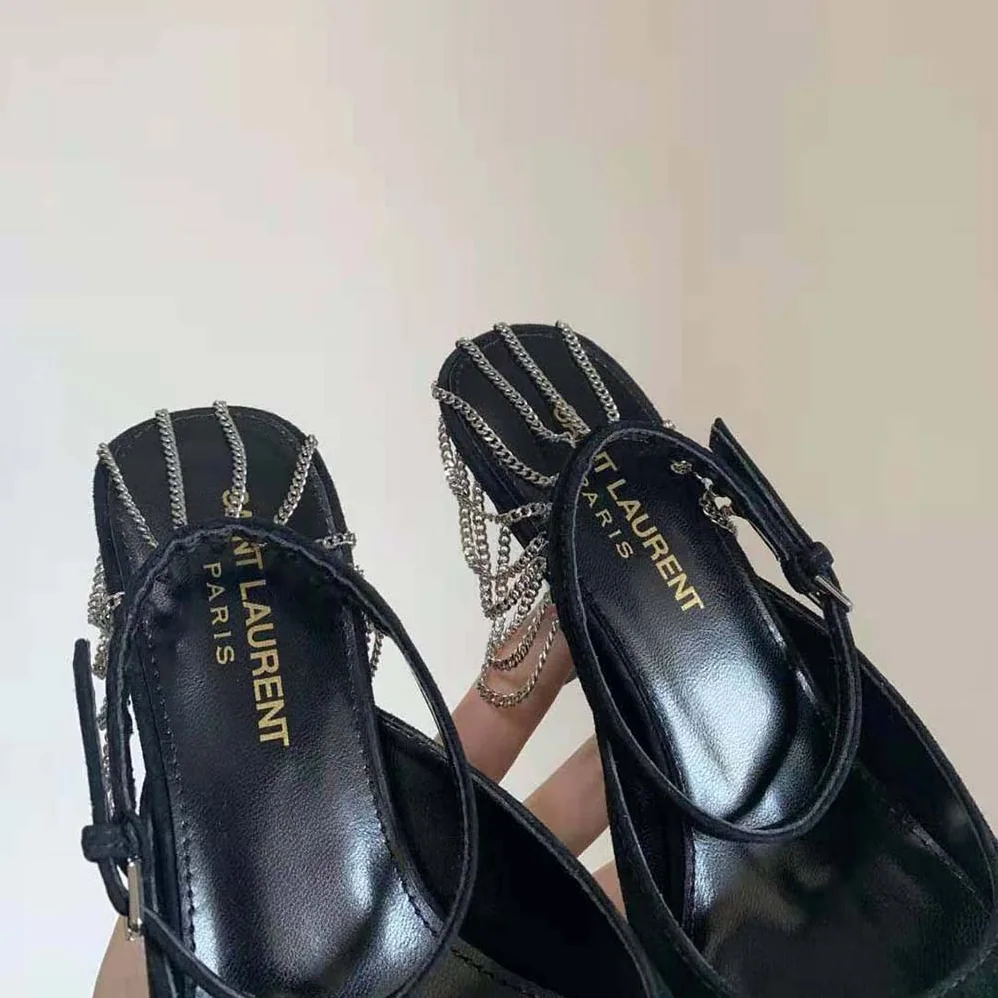 Saint Laurent YSL Sling Chain Pumps in Suede for Women in Black