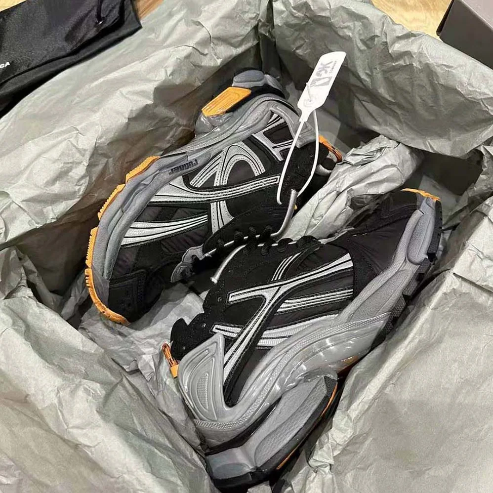 Balenciaga Runner Sneaker in Black/Grey/Neon Orange Nylon and Suede for Unisex in like Fabric Balenciaga Runner Sneaker in Black/Grey/Neon Orange Nylon and Suede for Unisex in like Fabric