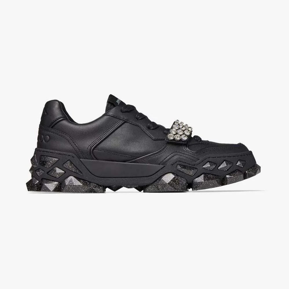 Jimmy Choo Diamond X Strap/F Black Calf Leather Low-Top Trainers with Crystal Strap for Women Jimmy Choo Diamond X Strap/F Black Calf Leather Low-Top Trainers with Crystal Strap for Women
