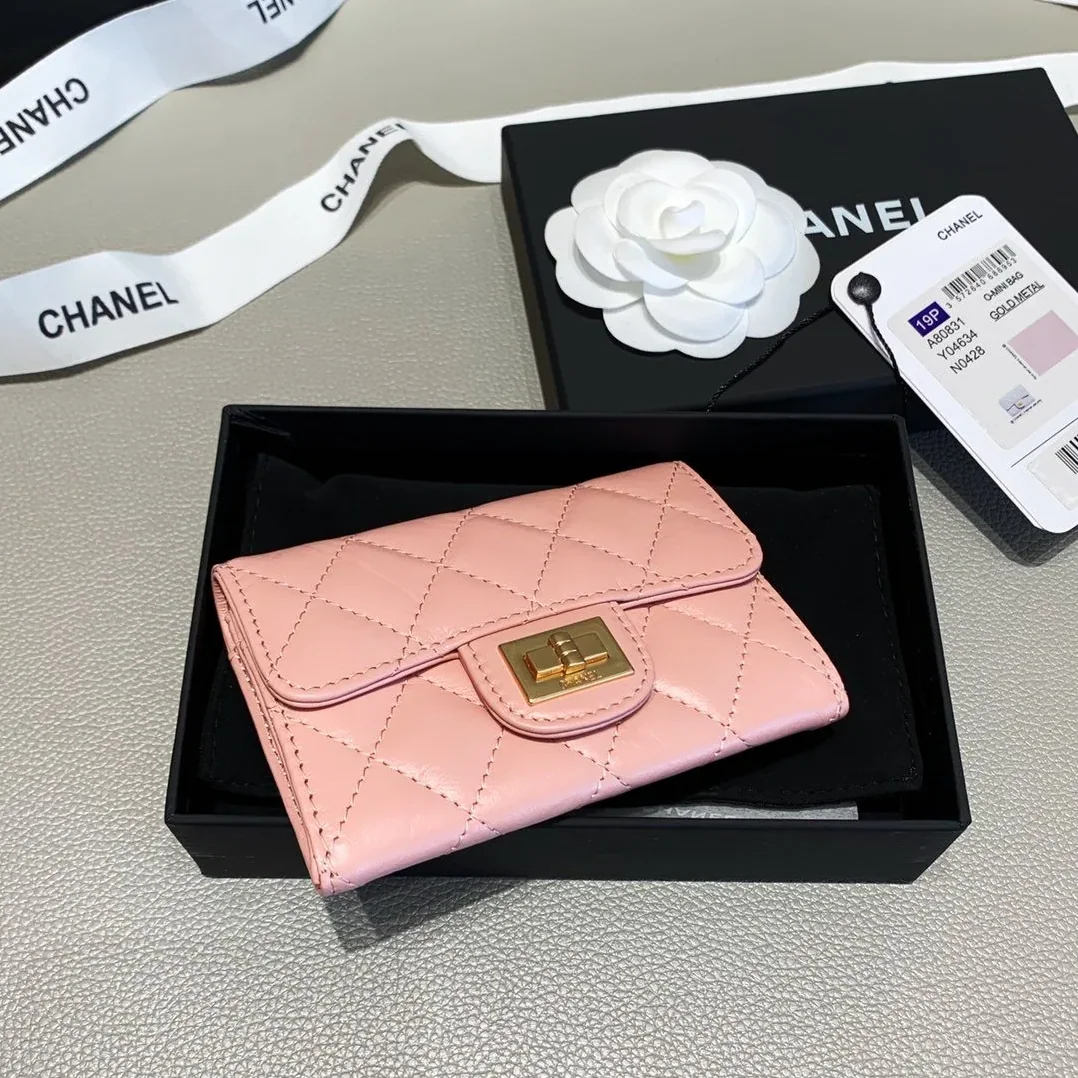 Chanel 2.55 Flap Card Holder / Gold Toned Hardware Light Pink Chanel 2.55 Flap Card Holder / Gold Toned Hardware Light Pink