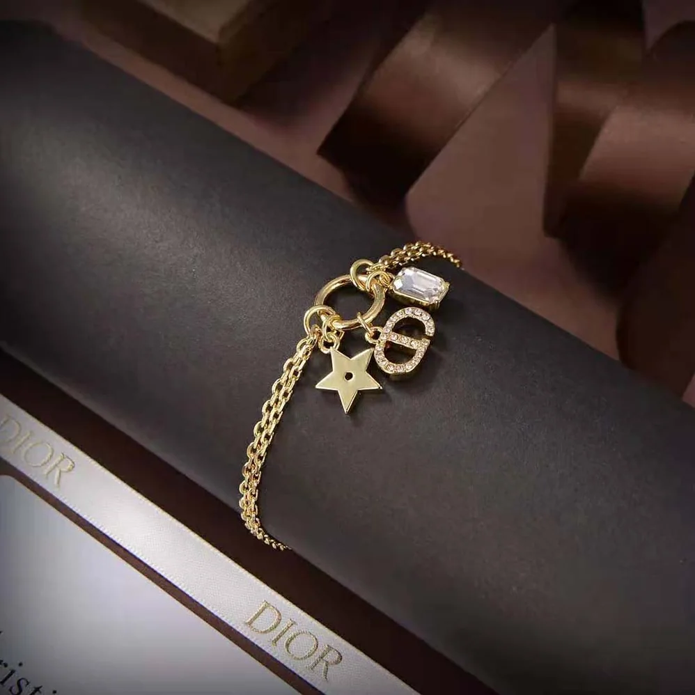 Dior Petit CD Bracelet Gold-Finish Metal and White Crystals for Women