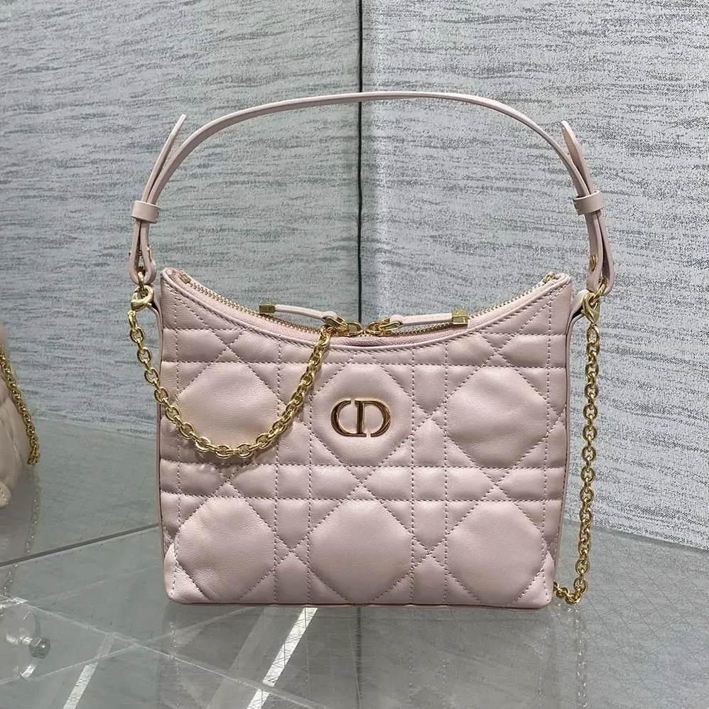 Dior Miss Caro Diorling Mini Bag with Chain Powder Pink Macrocannage Lambskin for Women