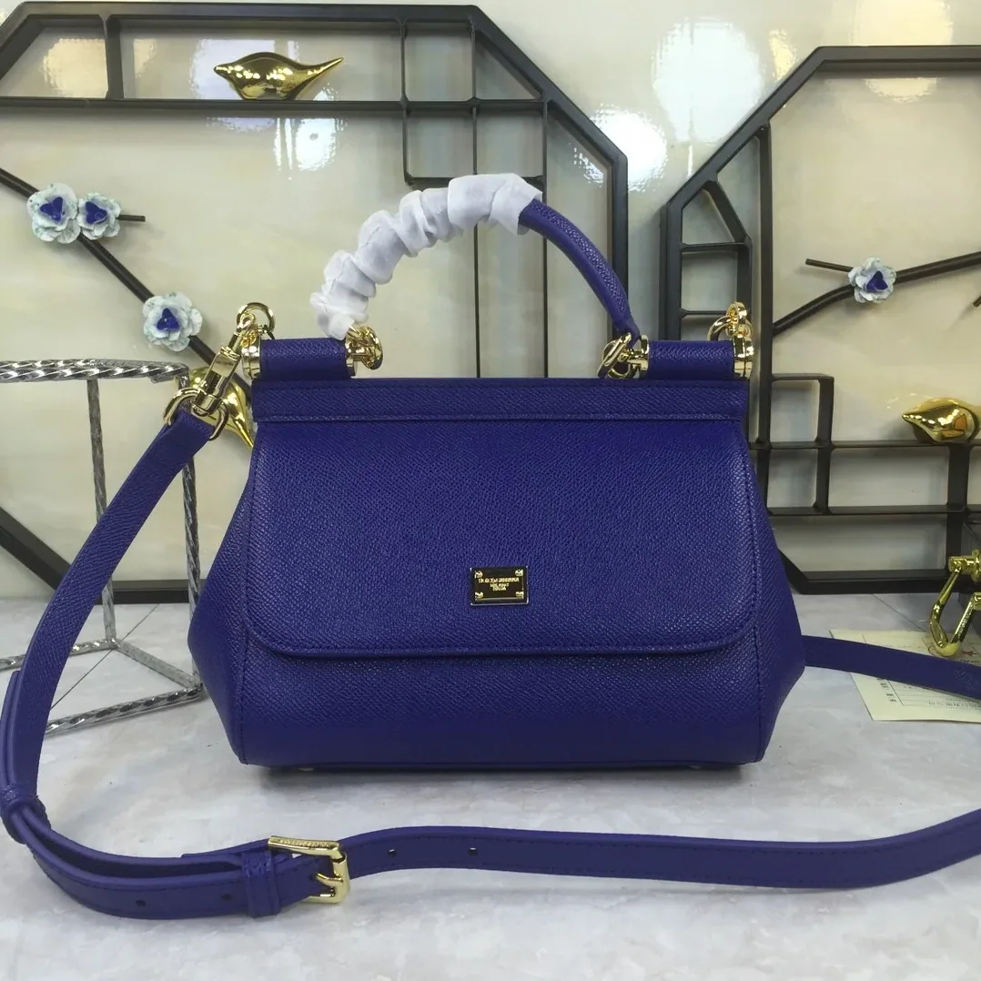 Dolce & Gabbana Medium Sicily Handbag In Dauphine Dark Blue / DG