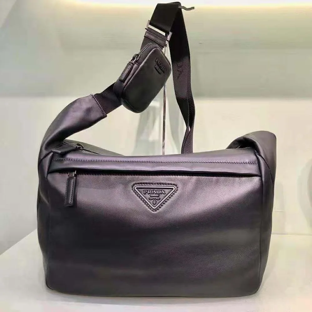 Prada Soft Leather Shoulder Bag for Men in Black Prada Soft Leather Shoulder Bag for Men in Black