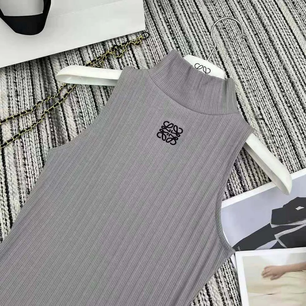 Loewe High Neck Top in Cotton Blend for Women in Silver