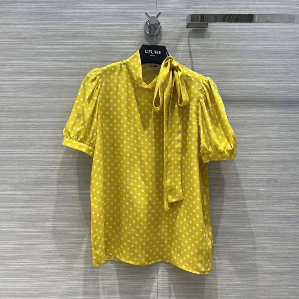 Celine Lavalliere Blouse in Crepe De Chine for Women in Yellow Celine Lavalliere Blouse in Crepe De Chine for Women in Yellow