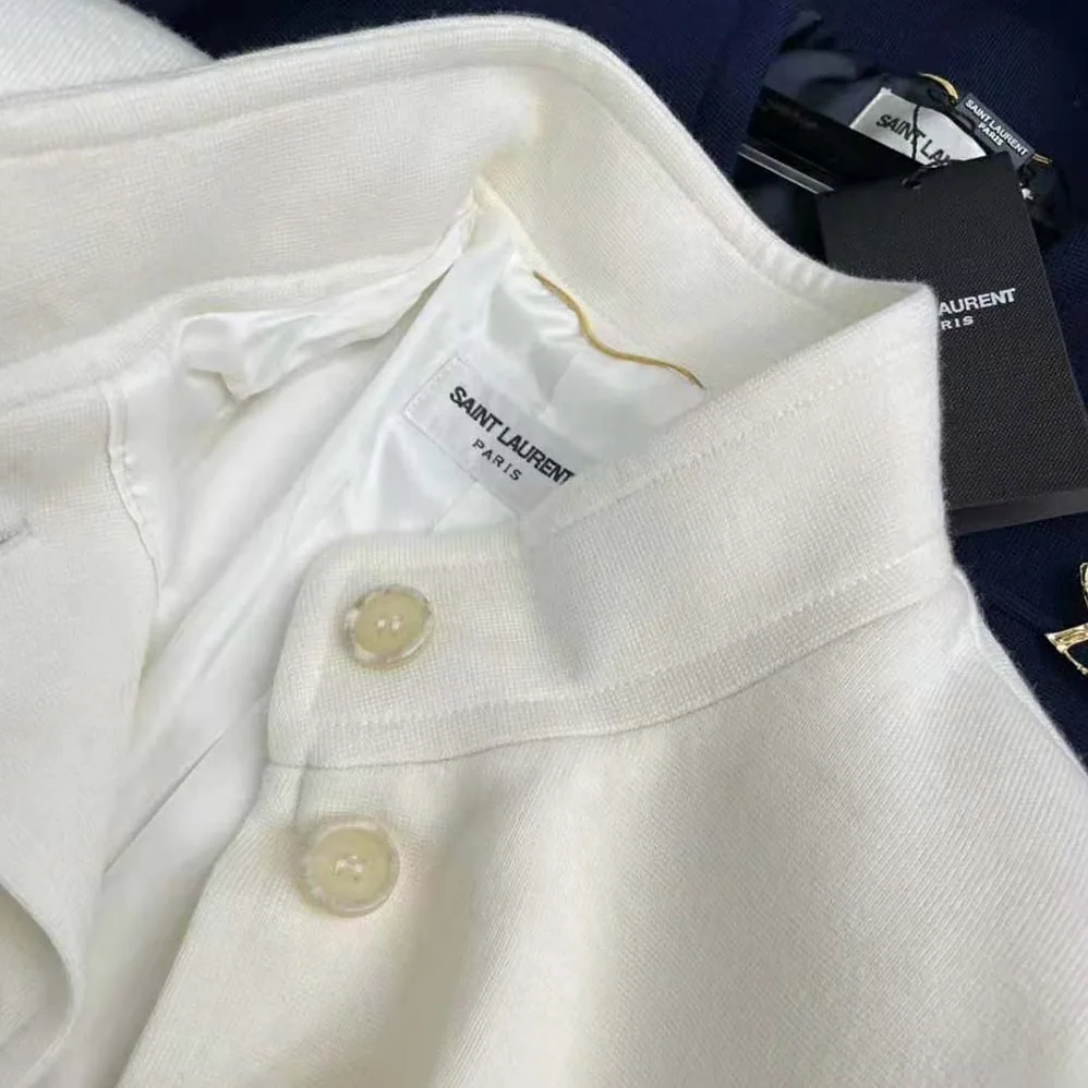 Saint Laurent YSL Long Belted Jacket in Wool Jersey for Women in White