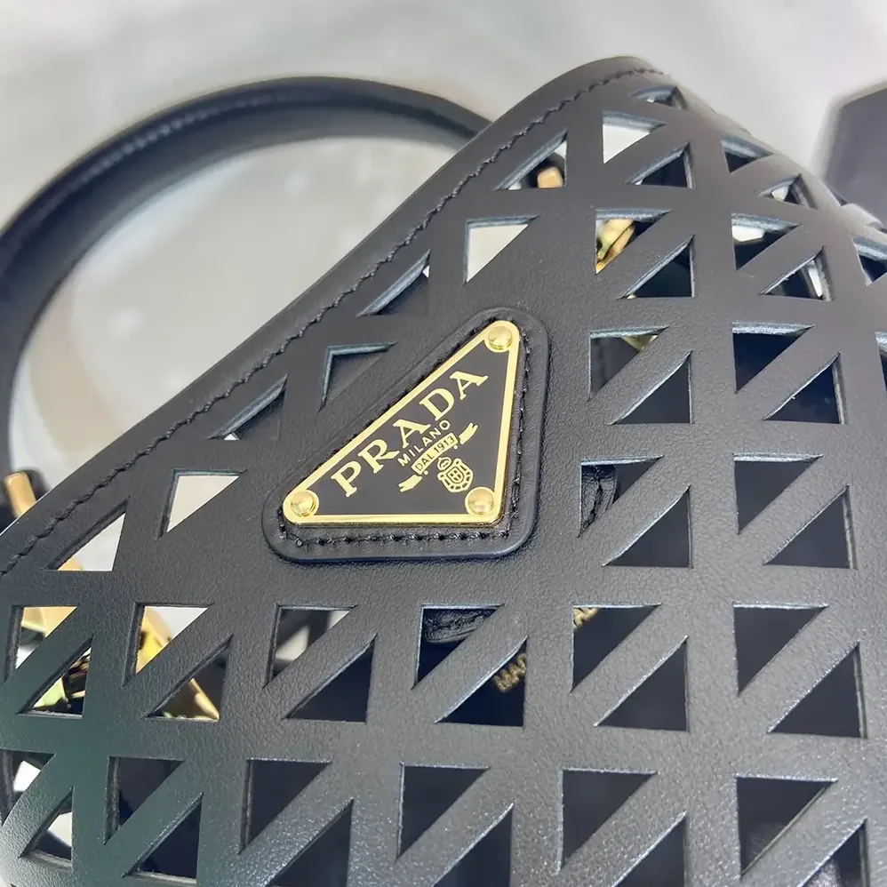 Prada Panier Leather Mini-bag with Cut-out Motif for Women in Black Prada Panier Leather Mini-bag with Cut-out Motif for Women in Black