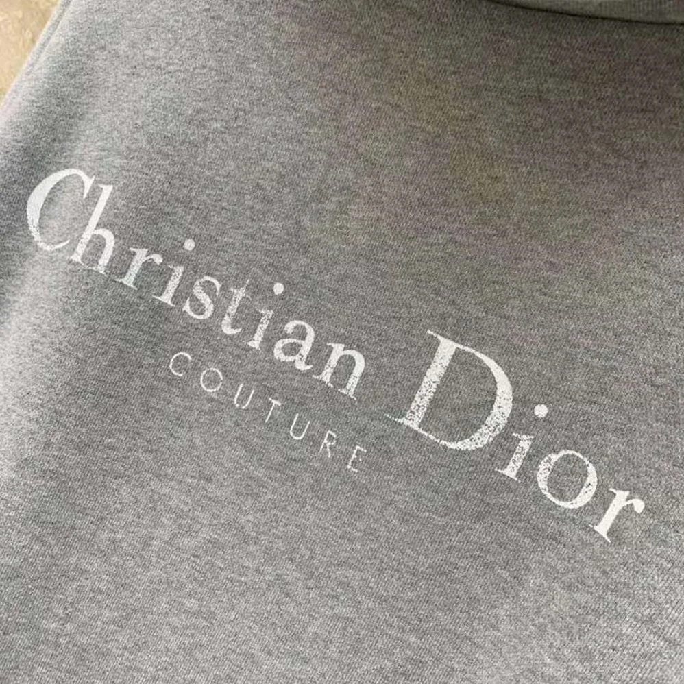 Dior Christian Dior Couture Hooded Sweatshirt Gray Cotton Fleece with Dévoré Effect for Men