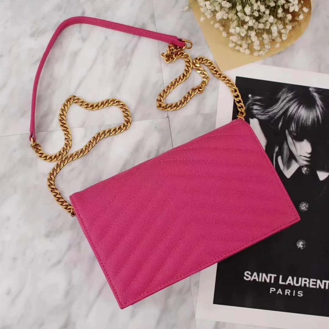 Saint Laurent YSL Medium Monogram Envelope Chain Wallet Gold Hardware in Rose Saint Laurent YSL Medium Monogram Envelope Chain Wallet Gold Hardware in Rose