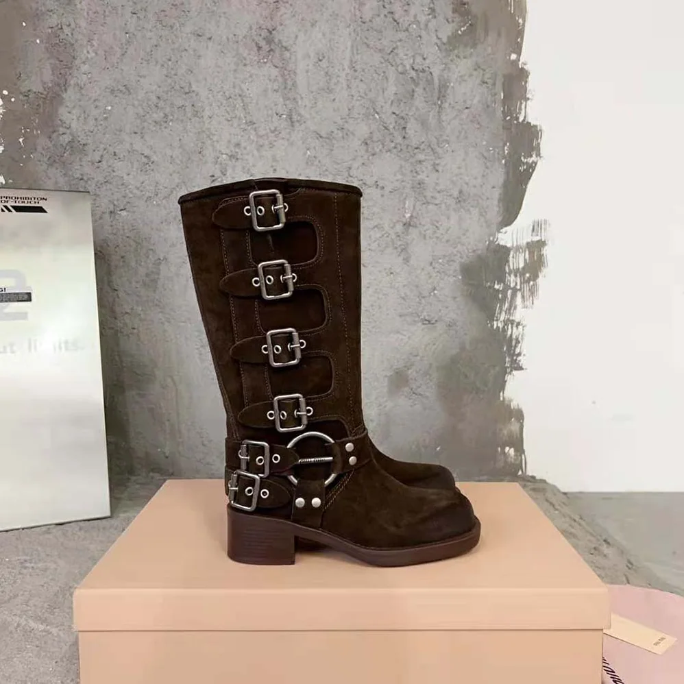 Miu Miu Suede Boots with Logo for Women in engraved Harness Ring