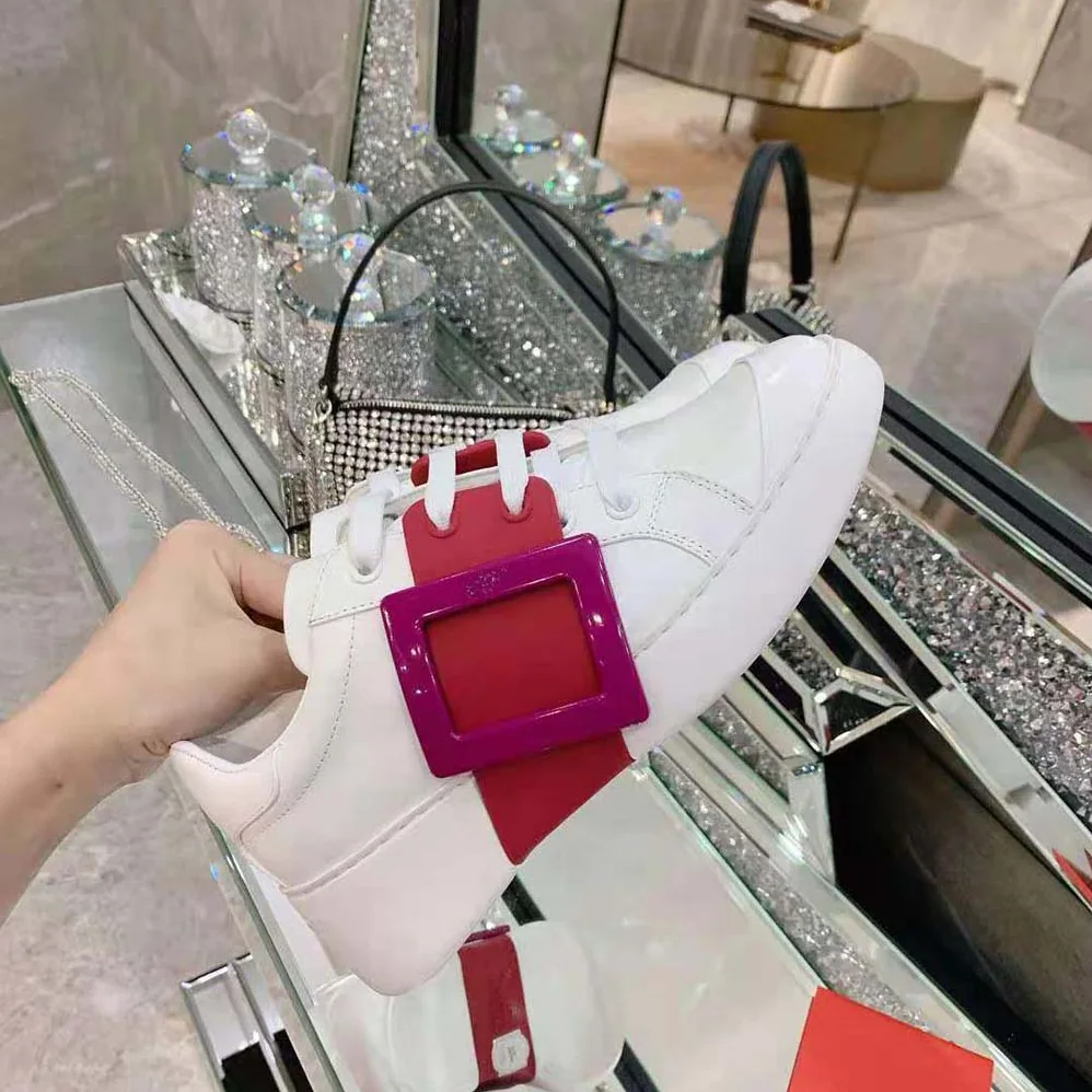 Roger Vivier Viv Skate Lacquered Buckle Sneakers in Soft Leather for Women in Pink