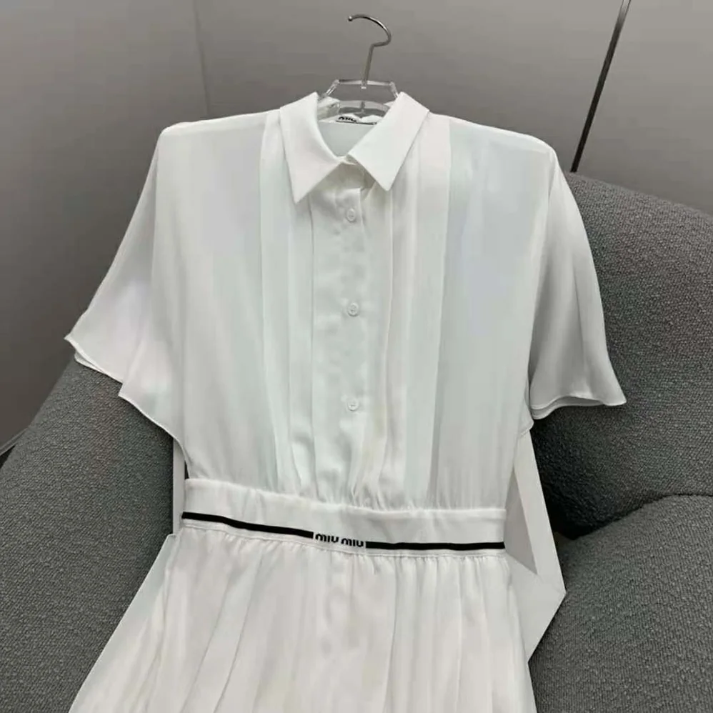 Miu Miu Crepe De Chine Midi Dress for Women in White Miu Miu Crepe De Chine Midi Dress for Women in White