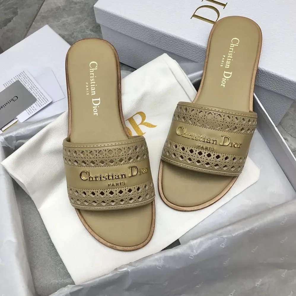 Dior D-Lane Slide Beige Calfskin with Openwork Microcannage Motif for Women Dior D-Lane Slide Beige Calfskin with Openwork Microcannage Motif for Women