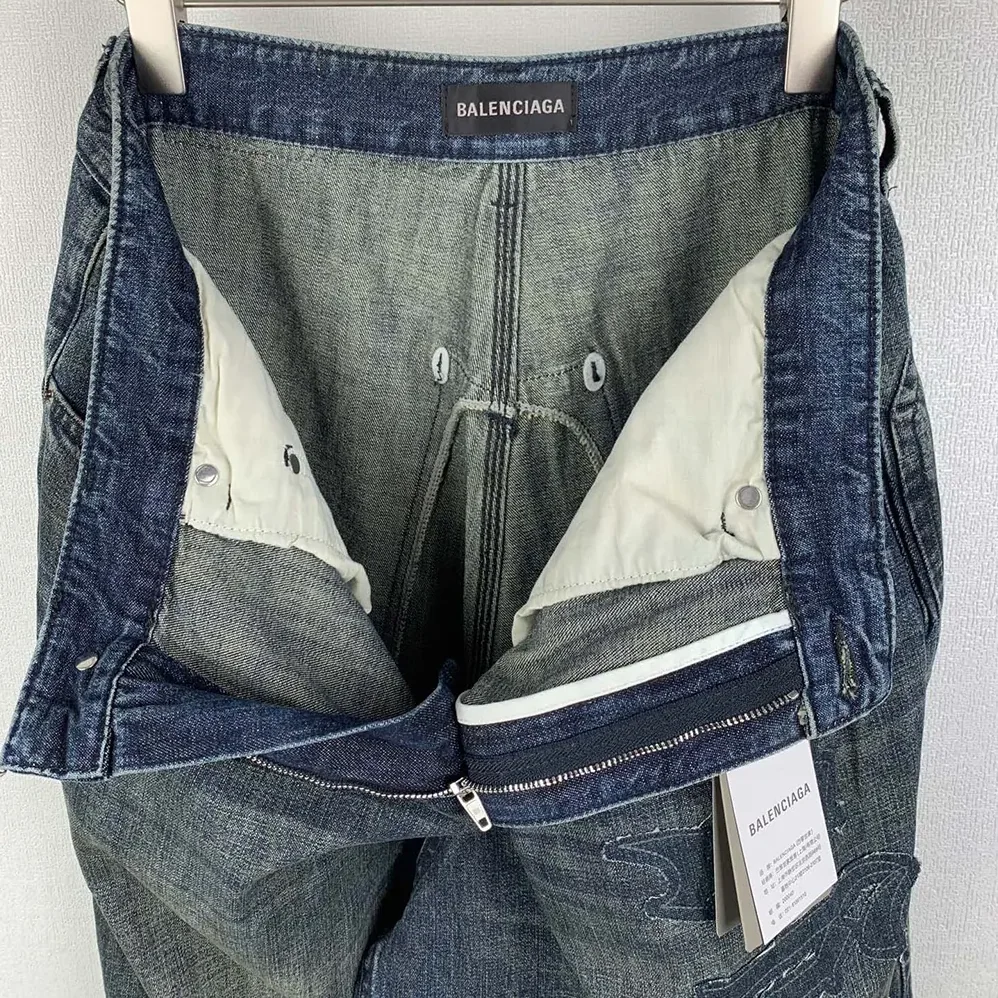 Balenciaga Minimal Baggy Pants In Dirty Grey And Light Blue Cotton Denim for Women Balenciaga Minimal Baggy Pants In Dirty Grey And Light Blue Cotton Denim for Women