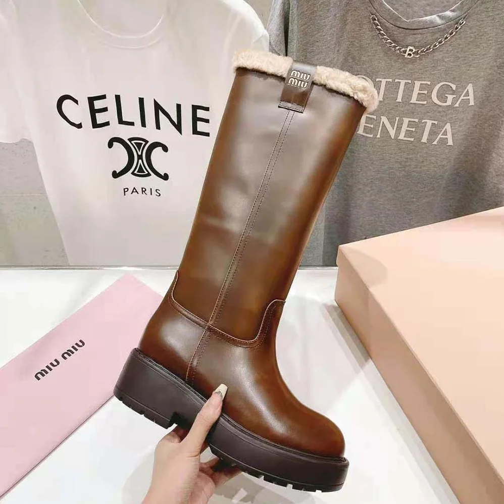 Miu Miu Fumé Leather Boots for Women in Brown Miu Miu Fumé Leather Boots for Women in Brown